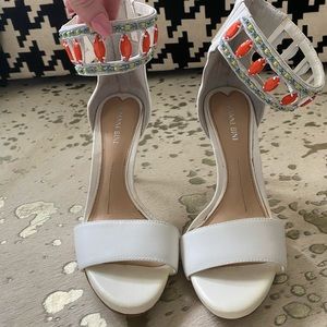 White Gianni Bini Heels with Beaded Accents